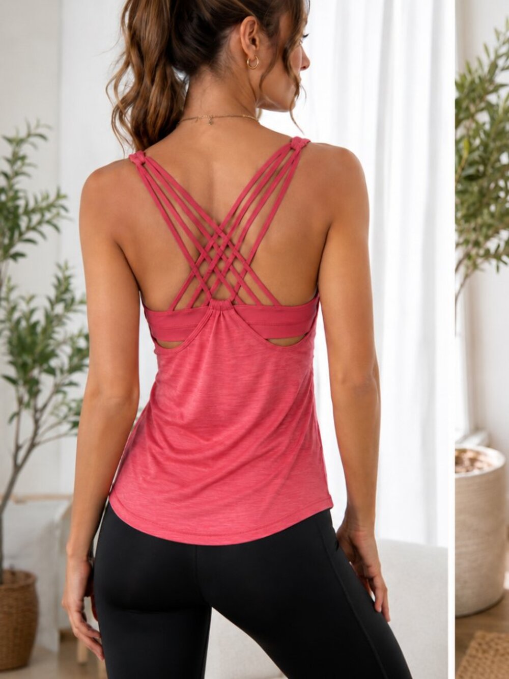 Lululemon Pink Criss Cross Back Tank Top Built In Bra Yoga Workout Athletic Top